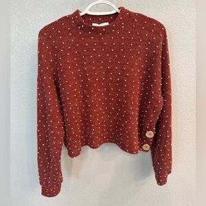 Rust Polka Dot Sweater with Button Detail
